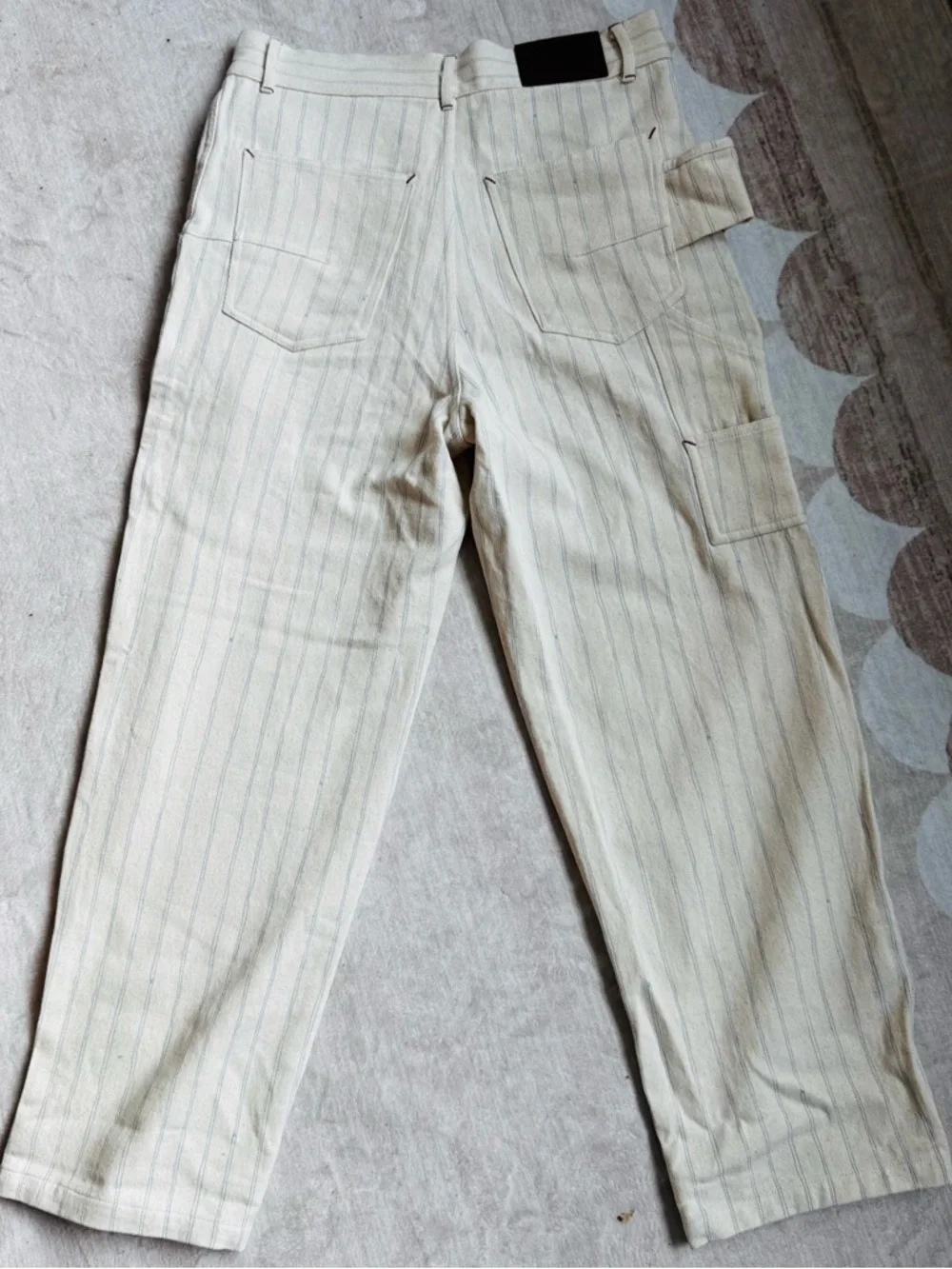 Dior Cream Pants with Blue Pinstripes and Branded Button - Picture 12 of 14